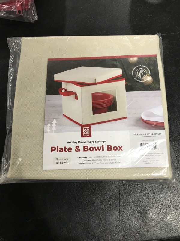 Photo 2 of ZOBER Holiday Dinnerware Storage Box Soup Plate Container Comes with Two Handles and Clear PVC Window for Easy Visibility, Constructed Holiday Saucer Storage Box with Lid for Safe Dishes Storing Ivory Saucer Plate Storage