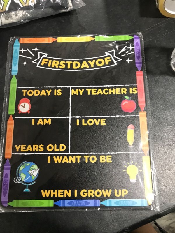 Photo 2 of First Day of School Board Sign, Back to School Chalkboard Sign Supplies, My First and Last Day of School Sign Board, 1st Day of School Chalkboard Sign for Kids First Day of Kindergarten Preschool Sign 1 Pack First and Last Day of School Chalkboard