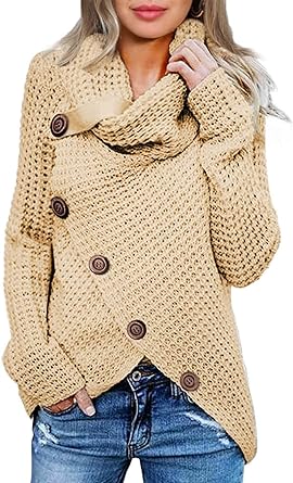 Photo 1 of Asvivid Women's 2023 Spring Fashion Turtle Cowl Neck Long Sleeve Wrap Asymmetric Pullover Sweaters 