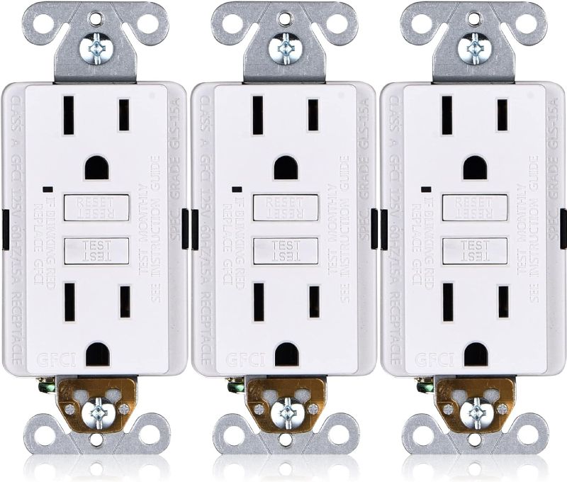 Photo 1 of 15A GFCI Outlets [3-Pack], Non-Tamper-Resistant GFI Duplex Receptacles with LED Indicator, Self-Test Ground Fault Circuit Interrupter, ETL Listed, White, 3 Piece
