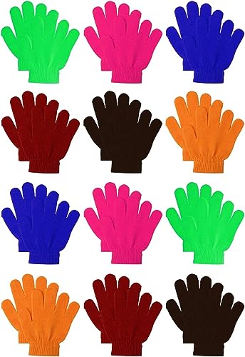 Photo 1 of Cooraby 12 Pairs Kids Warm Magic Gloves Teens Winter Stretchy Knit Gloves Boys Girls Knit Gloves
