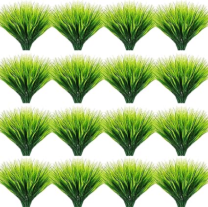 Photo 1 of 120 Bundles Artificial Grasses Outdoor Green Plastic Wheat Plants Green Fake Grass Bundle Faux Greenery Shrubs Faux Tall Grass Plant Decor for Spring Garden Porch Window Box Home Wedding Decoration https://a.co/d/dSPMeKk