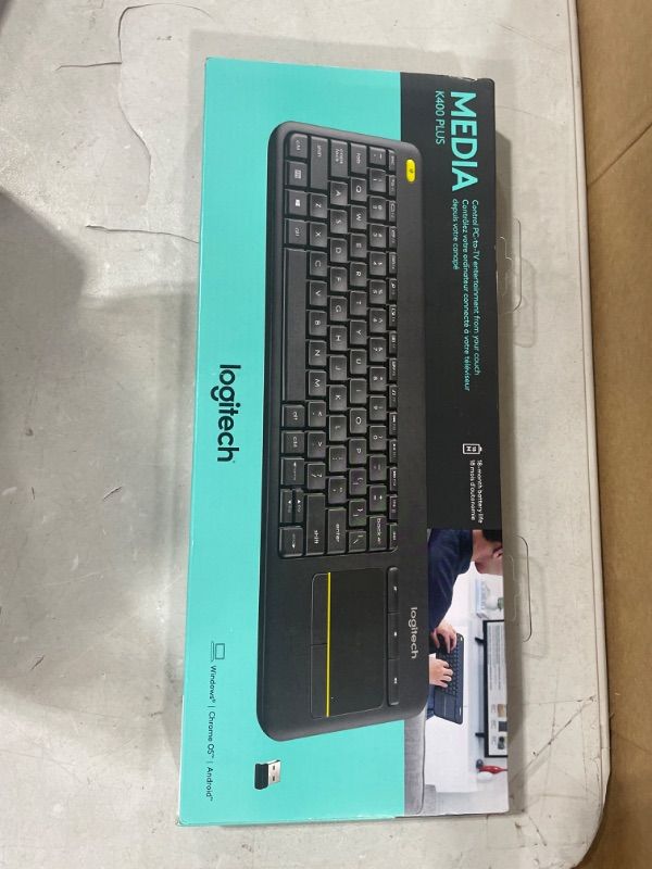 Photo 2 of Logitech K400 Plus Wireless Touch With Easy Media Control and Built-in Touchpad, HTPC Keyboard for PC-connected TV, Windows, Android, Chrome OS, Laptop, Tablet - Black PLUS Floral