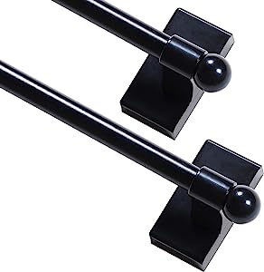 Photo 1 of 2 Pack Magnetic Curtain Rods for Metal Doors 5/8" Multi-Use Versatile Adjustable Appliance Magnetic Rod Extends from 16 inch to 28 inch Magnetic Cafe Curtain Rod, Black, 2 Pack 16-28 Inch 2 Pack Black