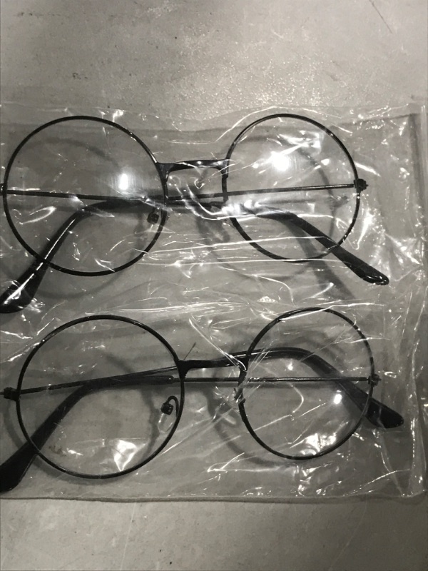 Photo 2 of Bememo 2 Pairs of Wizard Glasses Round Wire Costume Glasses Accessories for Dressing Up (BOTH BLACK
