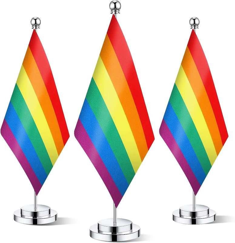 Photo 1 of 6 Pcs Pride Flags LGBTQ Flags Rainbow Pride Table Desk Flags with Stainless Steel Stand Base for Pride Festival LGBTQ Pride Month Carnival Party Decoration Pride Rainbow Party (LGBTQ)