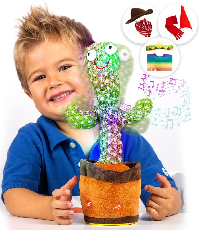 Photo 1 of Chuchik Dancing Talking Cactus Toy for Babies – 60 Songs the Singing Cactus Toy with 3 Changeable Outfits – Plush Wiggle Dancing Talking Repeating Mimicking Cactus Toy with Glowing LED Lights (1 Pack)