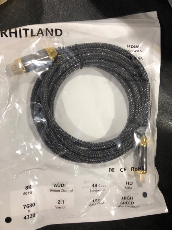 Photo 2 of RHITLAND 8K HDMI Cable 6.5FT, High Speed Ultra HDMI 48Gbps Braided Cord- 8K@60Hz, DTS:X, HDCP 2.1, HDR 10 Compatible with Apple TV/Fire TV/Roku TV/Playstation/PS5/Sony LG