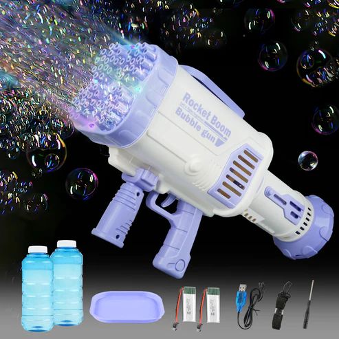 Photo 1 of Bloombloomme Bubble Guns, 64 Holes Giant Bubble Machine Gun with Colorful Lights, Electric Bubble Shooter Maker for Adults Kids Outdoor Indoor Birthday Wedding Party Toy Gift (Purple)