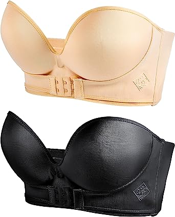 Photo 1 of 2 Pieces Strapless Pushup Bras Front Buckle Lift Bra Women Upwingsbra Wireless Non-Slip