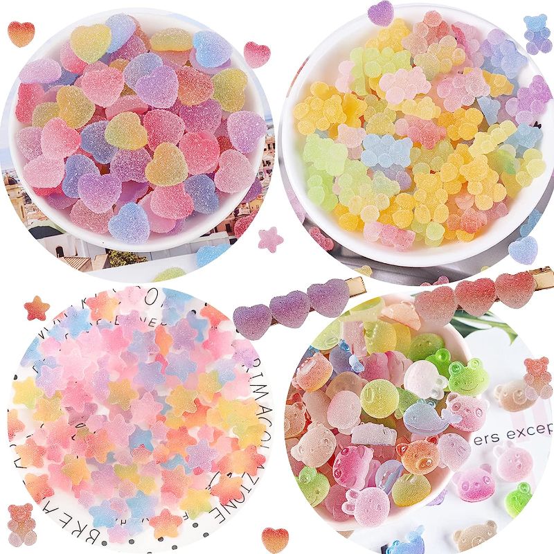 Photo 1 of 120Pcs Slime Charms Kawaii Candy Resin Charms 3D Cute Nail Charms Mini Flatback Beads Gummy Bear Charms Bulk Resin Jewelry Making Candy