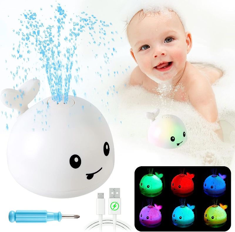 Photo 1 of ?2023 Upgrade? Baby Bath Toys Gifts, Rechargeable Whale Baby Toys, Light Up Bath Toys for Toddlers, Sprinkler Bathtub Toys for Infants Kids, Spray Water Bath Toy, Pool Bathroom Tub Baby Toy
