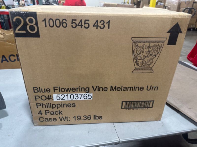 Photo 1 of (4 PACK) 10 IN. SQUARE BLUE FLOWERING VINE MELAMINE URN PLANTER