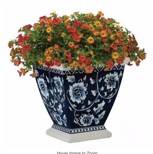 Photo 1 of (4 PACK) 10 IN. SQUARE BLUE FLOWERING VINE MELAMINE URN PLANTER