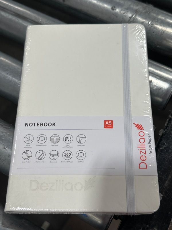 Photo 2 of Deziliao Hardcover Notebook Journal 160 Pages, Lined Journal Notebooks for Work, 100Gsm Premium Thick Paper with Pocket, Medium 5.7"x8.4" ?White, Ruled? 1 Pack White