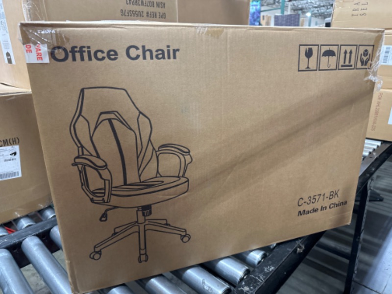 Photo 1 of STORE SEALED Computer Gaming Chair - PU Leather Ergonomic Office Chair Swivel Desk Chair with Lumbar Support, Executive Chair with Padded Armrest and Seat Cushion for Adults Black