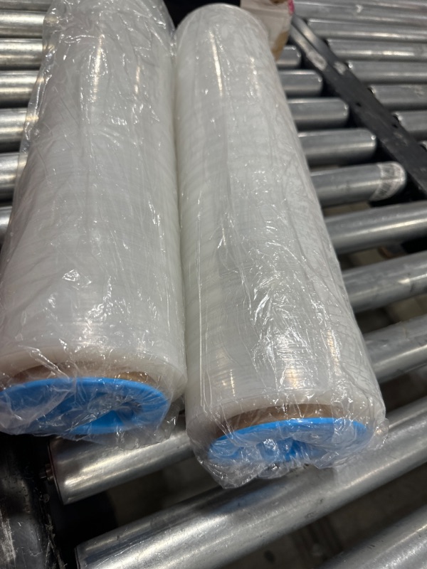 Photo 2 of 2 Pack Clear Stretch Wrap Industrial Strength with Plastic Handle 18" x 1000 Feet 80 Gauge, Plastic Pallet Supplies Durable Self-Adhering for Packing, Moving, Heavy Duty Shrink Film Rolls, BOMEI PACK Transparent