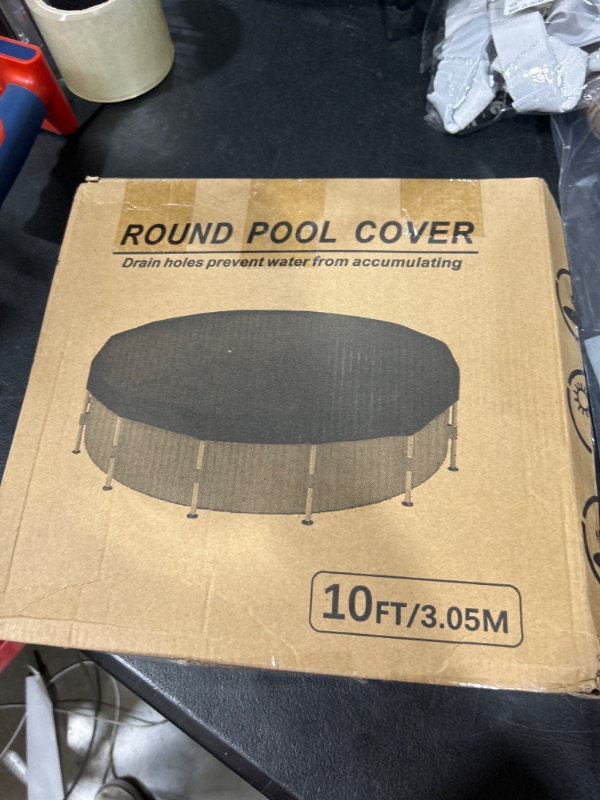 Photo 2 of 10 FT Pool Cover for Above Ground Pool Cover Dollar Dust Pool Cover Protector with Drawstring Design Waterproof and Dustproof - Black Pool Tarp Dustproof Cover.
