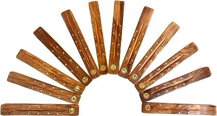 Photo 1 of 12-Pack Wooden Incense Holder for Sticks with Inlays of Brass 10 inches Long - Zodiac
