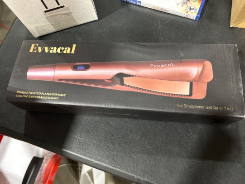 Photo 1 of Evvacal Hair Straightener, Flat Iron for Hair Straightener and Curler 2 in 1 with Adjustable Temp 212°F-446°F, Twist Hair Straightening Curling Iron for All Hair Types, Rose Gold, 1 inch Plate