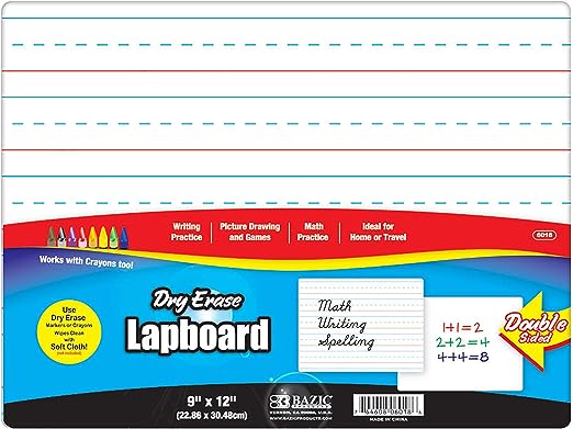 Photo 1 of BAZIC Dry Erase Lap Board 9"x12", Double Sided Primary Ruled & Blank, Small Portable Whiteboards for Kids Student Teacher School, 1-Pack
