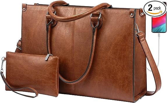 Photo 1 of LOVEVOOK Laptop Bag for Women, 15.6 inch Laptop Tote Work Bags with USB Charging Port, Vintage Leather Computer Bag
