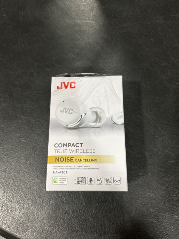 Photo 4 of JVC Compact True Wireless Headphones with Active Noise Cancelling, Low-Latency Mode for Gaming and Movies, Bluetooth 5.2, Long Battery Life (up to 21 Hours) - HAA30TW (White), Small White Small Classic