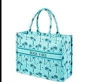 Photo 1 of Beach Tote Bags Summer Travel Necessities - Teal - Palm - Medium