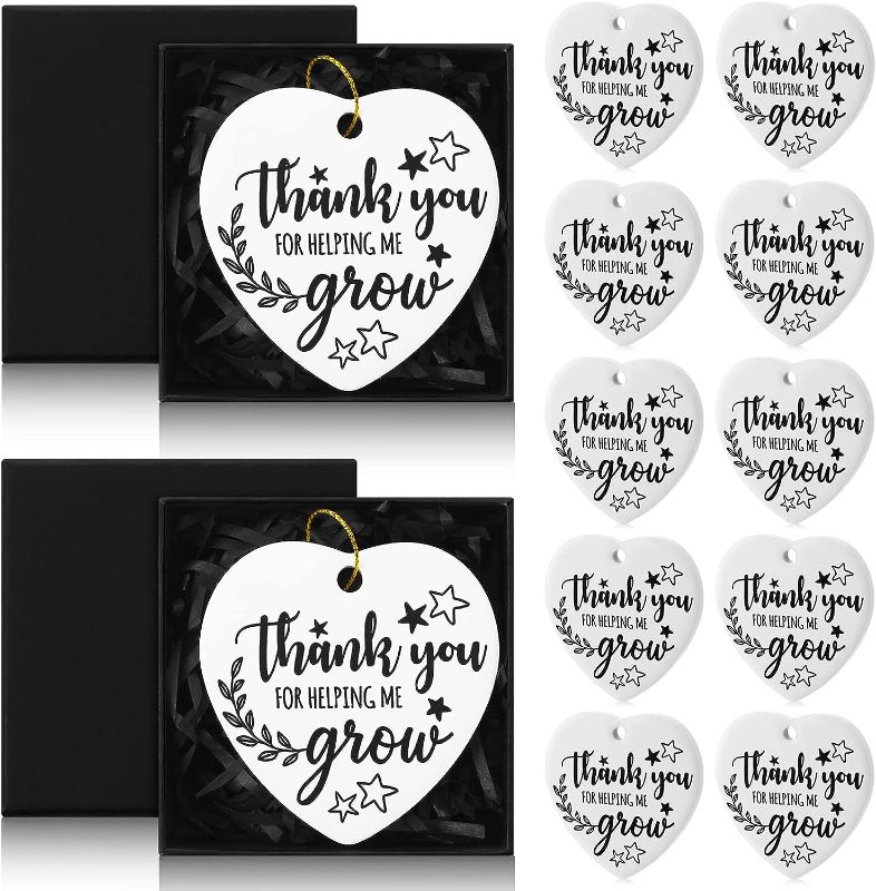 Photo 1 of 12 Pcs Thank You Gifts - Thank You for Helping Me Grow - Heart Shaped Ceramics Hanging Plaque Ornaments Double Sided 