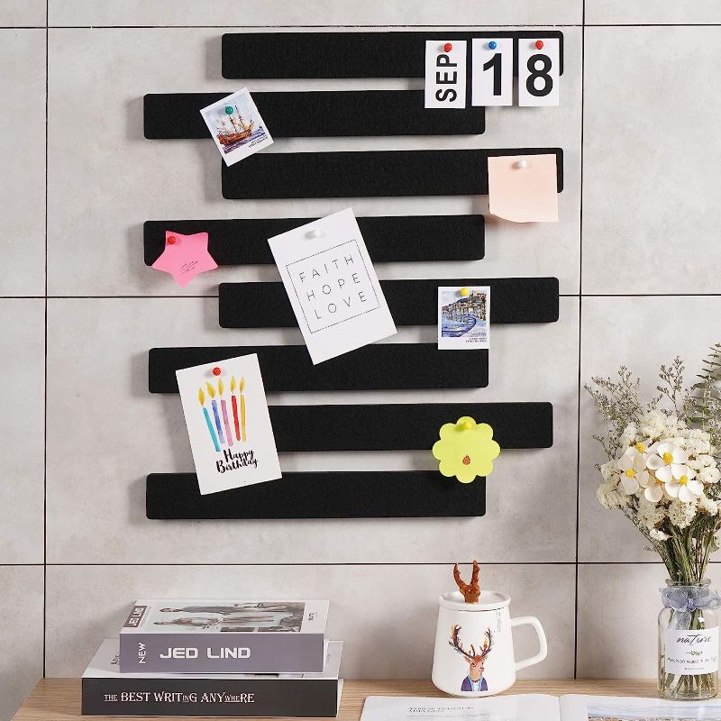 Photo 1 of Afumazi 8Pcs Felt Board Tile Bulletin Board Bar Strip for Wall, Self-Adhesive Memo