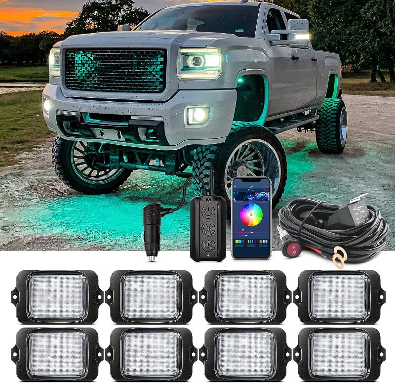 Photo 1 of MICTUNING C3 Extensible RGBW LED Rock Lights Wireless Control - 8 Pods Multi-Color Neon Underglow Lights with Bluetooth APP & Control Box (Extensible Up to 32 Pods)