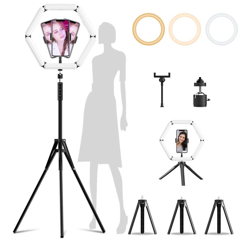 Photo 1 of DIY 18 Inch Ring Light with Stand and Phone Holder Kit, MTQ 3200-7000K Dimmable Ring Light with Tripod, Foldable LED Circle Light for Take Pictures Videos Zoom Meeting TikTok YouTube Shooting