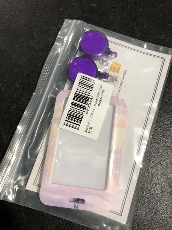 Photo 1 of 2 Pack Badge Holder with Lanyard Retractable Reel Heavy Duty Vertical Hard Platic ID Card Holder for Women Men Nurse Teachers School Medical Law Enforcements (Purple Pink)
