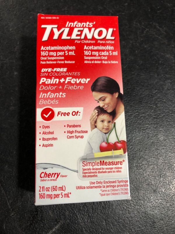 Photo 2 of Tylenol Infants' Liquid Medicine with Acetaminophen Pain + Fever Relief DyeFree fl, Red, Cherry, 2 Fl Oz