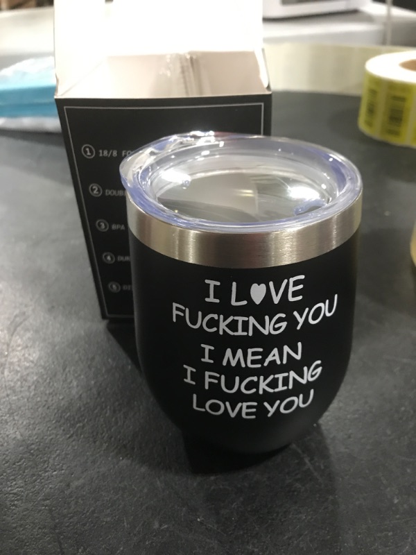 Photo 1 of  I Love You Stainless Steel Insulated Wine Tumbler. BLACK 