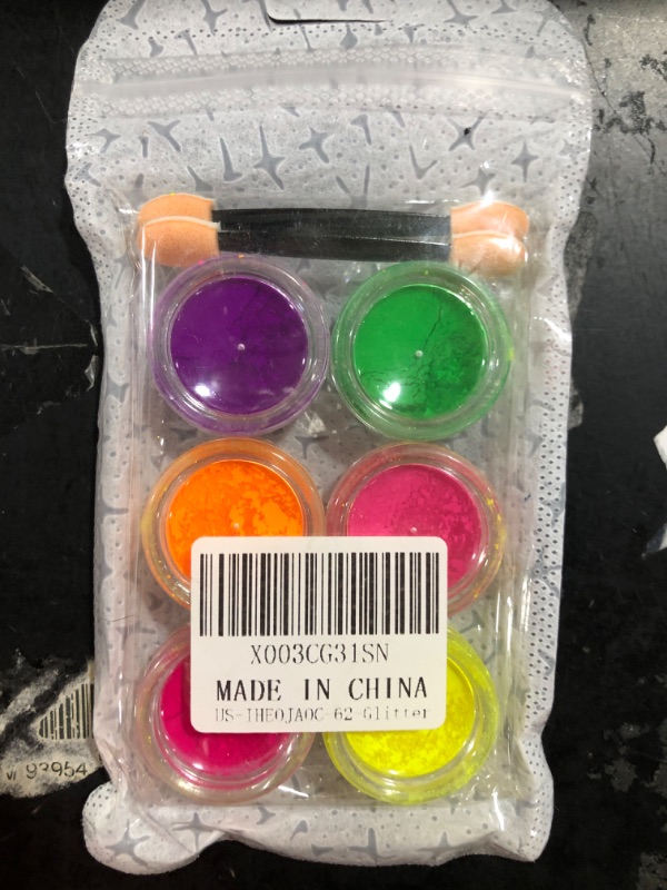 Photo 1 of 6 Colors Pigment Nail Powder, Colorful Fluorescent Glitter Ultrafine High-Gloss Halo Powder, Pigment Eye Shadow Powder 3D DIY Nail Art Decoration