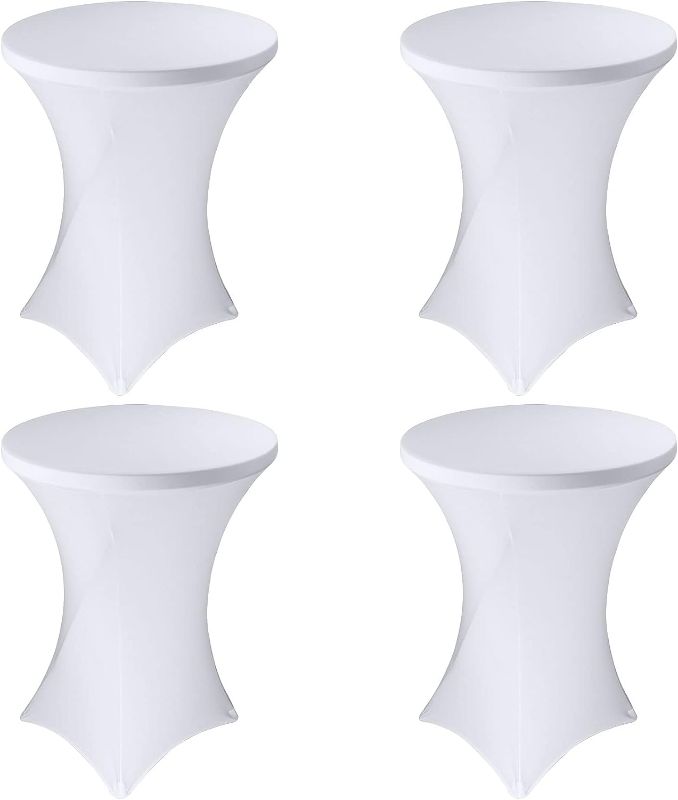 Photo 1 of 4 Pack 32x43 Inch Cocktail Table Cover Spandex Stretch Square Corners Tablecloth, White Cocktail Round Table Cloth, Fitted High Top Table for Bar, Weddings, Birthday, Banquet, Outdoor Party (White)
