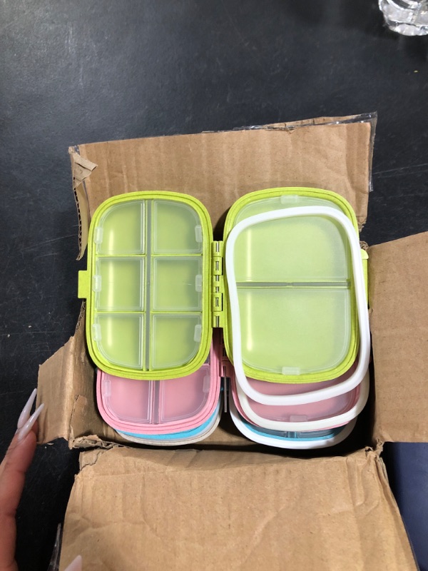 Photo 2 of 4PCS Travel Pill Organizer, 8 Compartments Portable Pill Case, Small Pill Box for Pocket Purse Portable Medicine Vitamin Container (Green+Blue+Pink+Beige)