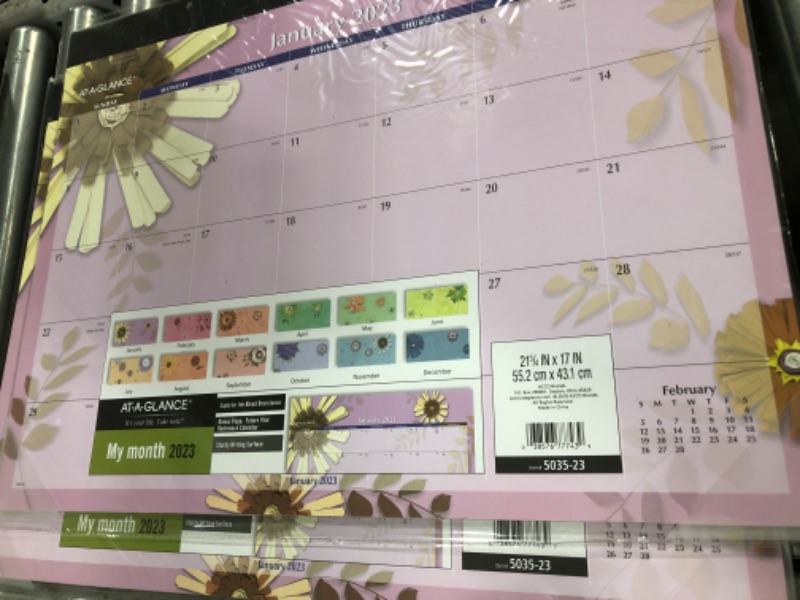 Photo 2 of AT-A-GLANCE 2023 Desk Calendar, Desk Pad, 21-3/4" x 17", Standard, Monthly, Paper Flowers (5035) 2023 New Edition