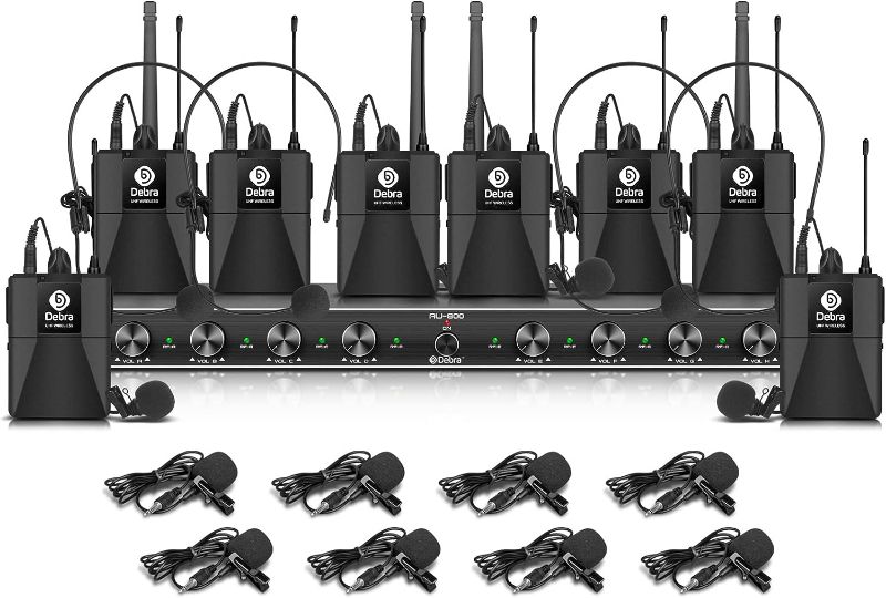 Photo 1 of 
D Debra Audio AU800 Pro UHF 8 Channel Wireless Microphone System with Cordless Handheld Lavalier Headset Mics, Metal Receiver, Ideal for Karaoke Church
