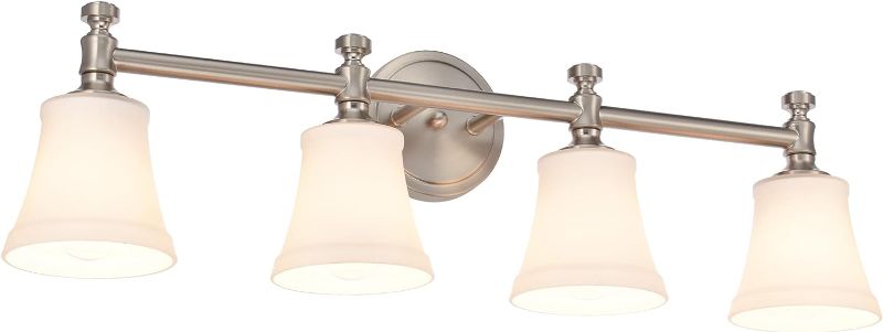 Photo 1 of Hanaloa Bathroom Vanity Light Fixtures, Traditional Brushed Nickel 4 Lights Wall Sconce Lighting with Opal Glass Shade, Porch Wall Mount Light Fixture for Bathroom, Mirror Cabinets Hallway Stairs 