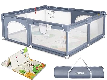 Photo 1 of COLIBEN Baby Playpen with Folding Mat, 71" X 59" X 26.5" Playpen for Babies and Toddlers with Zipper Gate Anti-Slip Suckers, Safety Baby Playard Fence Activity Center for Indoor and Outdoor Use
