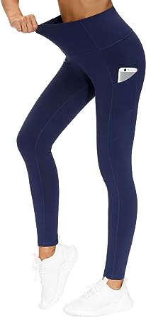Photo 1 of  Thick High Waist Yoga Pants with Pockets, Tummy Control Workout Running Yoga Leggings for Women  XL (Navy Blue)