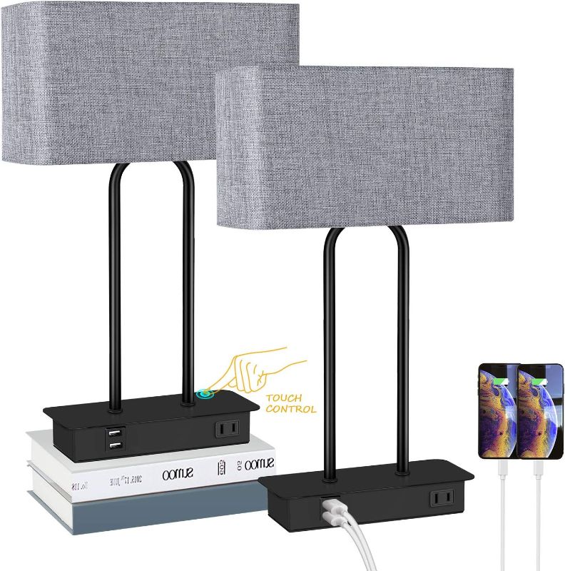 Photo 1 of Set of 2 Touch Control 3-Way Dimmable Table Lamp with 2 USB Ports &1 AC Outlet, Modern Bedside Nightstand Lamps with Fabric Shade, Desk Lamps for Bedroom Living Room Grey, Bulbs Included
(**STOCK PHOTO**)