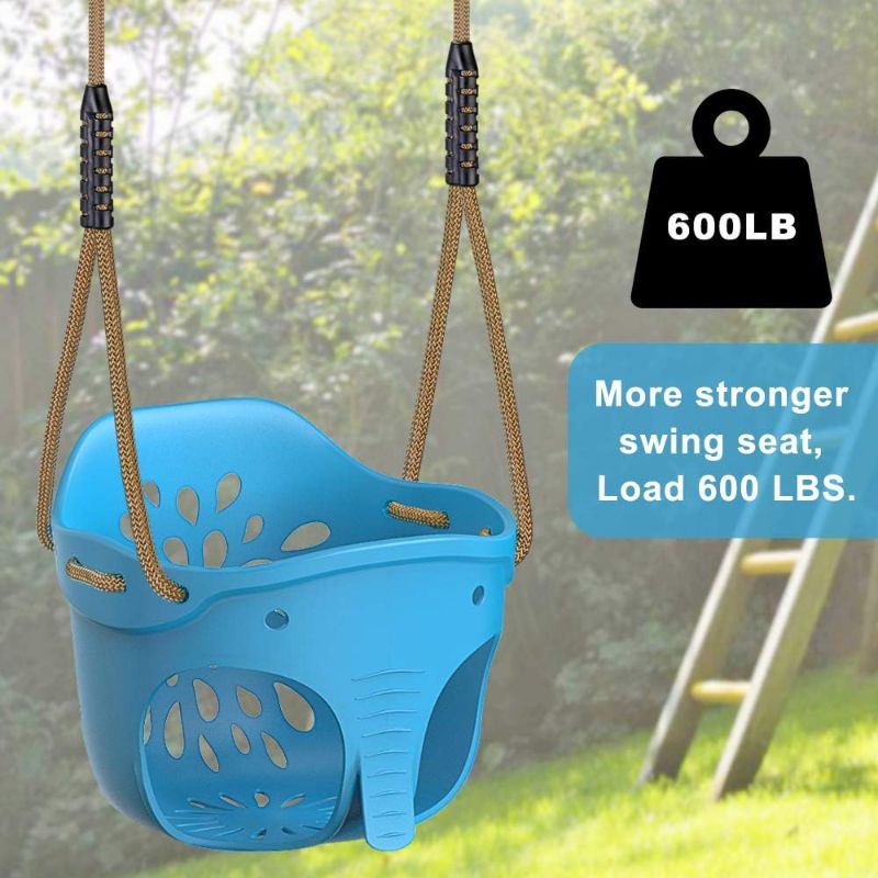 Photo 1 of BeneLabel Elephant Toddler Swing Seat - High Back Full Bucket with Adjustable Rope and Carabiners - 600LB Weight Limit - Blue
