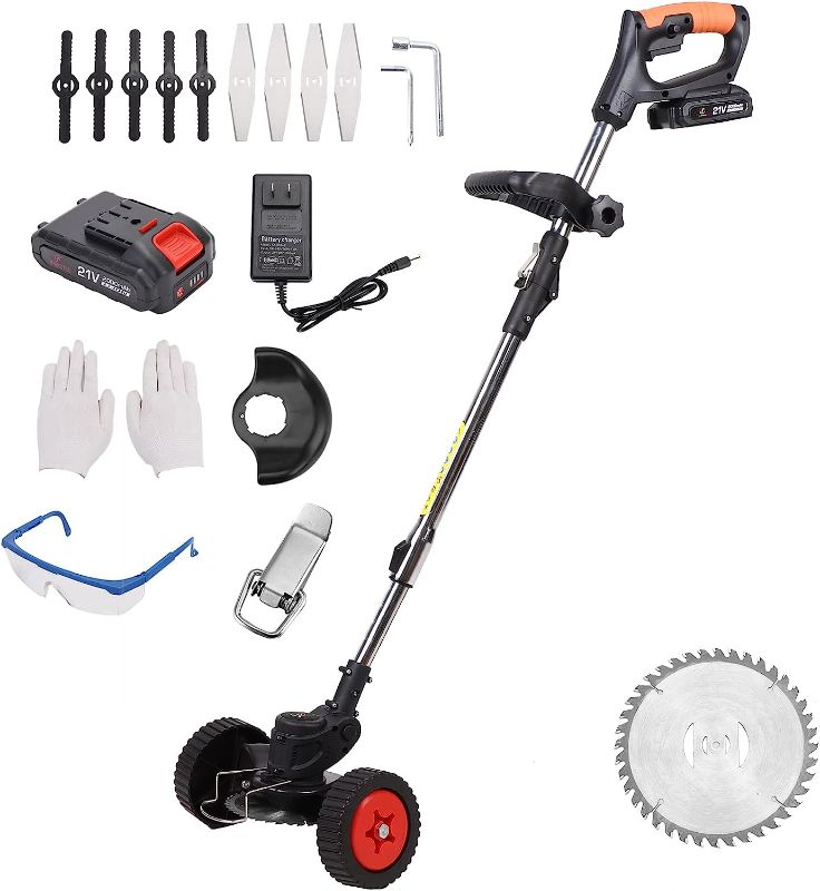 Photo 1 of  Cordless Weed Eater,3-in-1 Lightweight Push Grass String Trimmer Edger,21V Li-Ion Battery Powered,3 Lawn Tools with Lightweight Wheeled for Home Garden Yard Mowing?Black?
