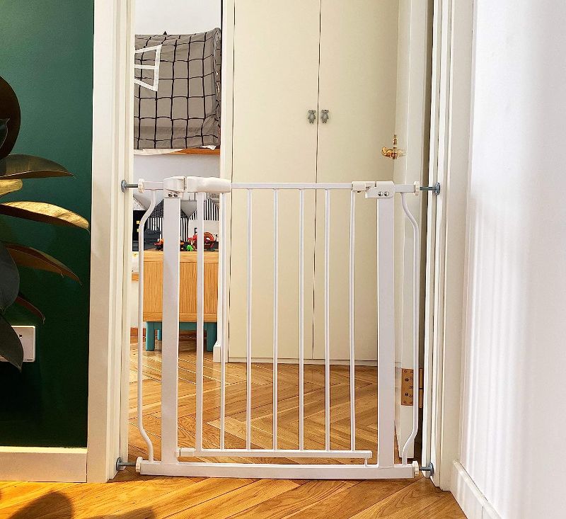 Photo 1 of BalanceFrom Easy Walk-Thru Safety Gate for Doorways and Stairways with Auto-Close/Hold-Open Features, Multiple Sizes, White 43.3 - 52.7 Cool White