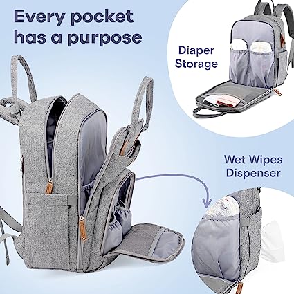 Photo 1 of Diaper Bag Backpack, Multifunction Travel Back Pack Maternity Baby Changing Bags, Large Capacity, Waterproof and Stylish, Gray