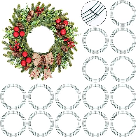 Photo 1 of 15 Pieces Christmas Wire Wreath Making Rings Xmas Wire Wreath Frame Outdoor Wreath Form for Christmas New Year Valentines Party Decoration DIY Crafts Supplies (14 Inch)