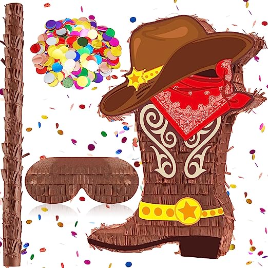 Photo 1 of 3D 15.7 Inch Pinatas for Birthday Party Colorful Pinata with Stick, Blindfold, Confetti for Kids Girls Boys Birthday Baby Shower Party Supplies (Cowboy)